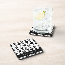 Muster, Dog Paws, Schwarz und Weiß, Ihr Name Getränkeuntersetzer