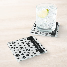 Muster, Dog Paws, Schwarz und Weiß, Ihr Name Glasuntersetzer