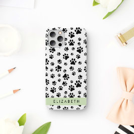 Muster, Dog Paws, Schwarz und Weiß, Ihr Name iPhone 16 Hülle
