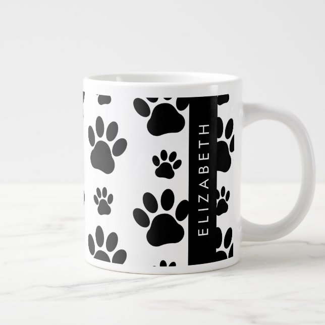 Muster, Dog Paws, Schwarz und Weiß, Ihr Name Jumbo-Tasse (Rechts)