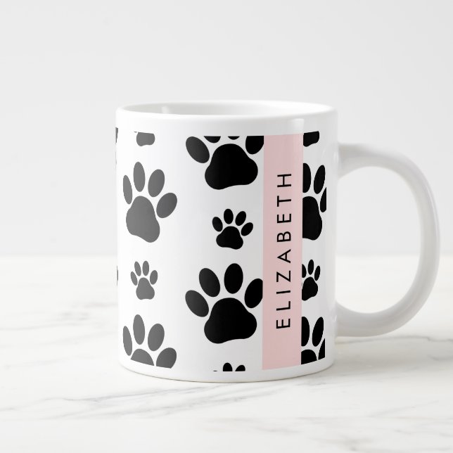 Muster, Dog Paws, Schwarz und Weiß, Ihr Name Jumbo-Tasse (Rechts)