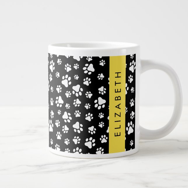 Muster, Dog Paws, Schwarz und Weiß, Ihr Name Jumbo-Tasse (Rechts)