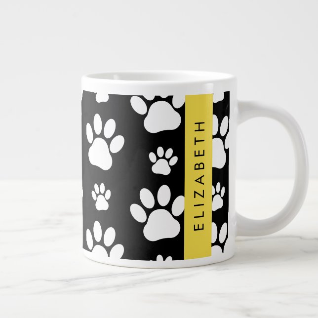 Muster, Dog Paws, Schwarz und Weiß, Ihr Name Jumbo-Tasse (Rechts)