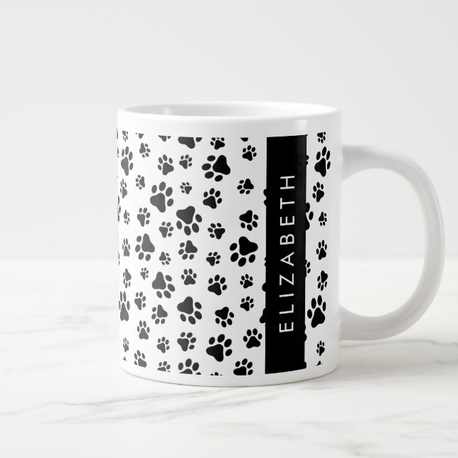 Muster, Dog Paws, Schwarz und Weiß, Ihr Name Jumbo-Tasse (Rechts)