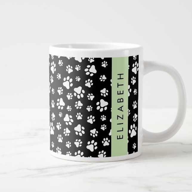 Muster, Dog Paws, Schwarz und Weiß, Ihr Name Jumbo-Tasse (Rechts)