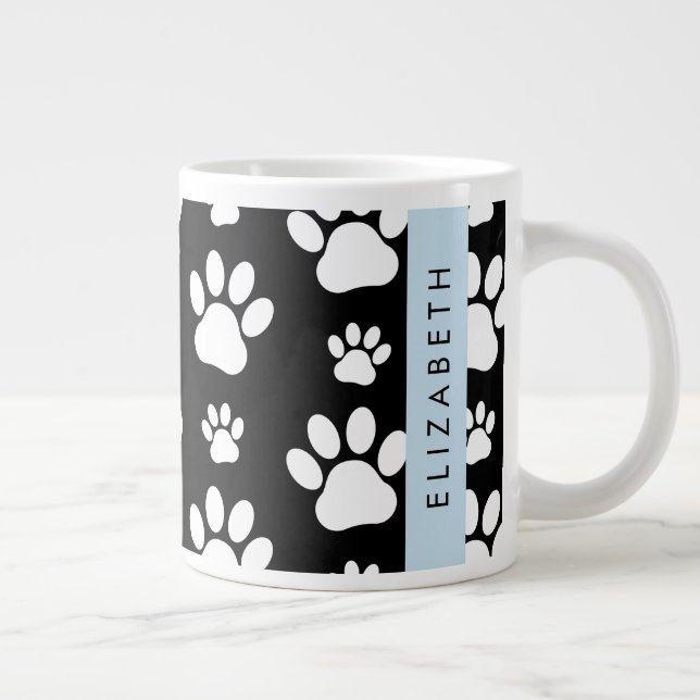 Muster, Dog Paws, Schwarz und Weiß, Ihr Name Jumbo-Tasse (Rechts)