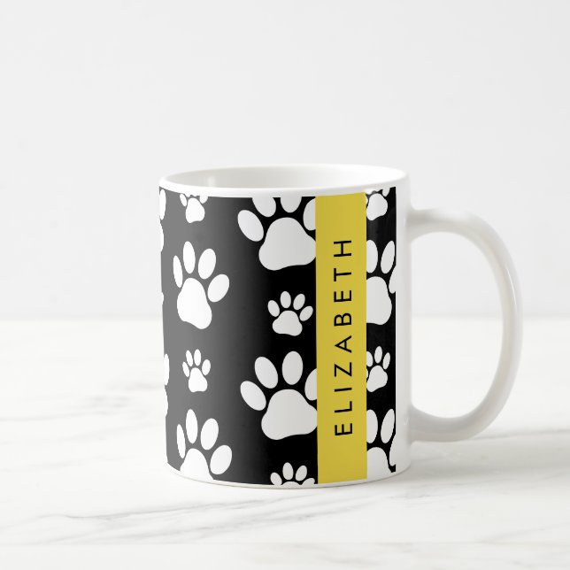 Muster, Dog Paws, Schwarz und Weiß, Ihr Name Kaffeetasse (Rechts)