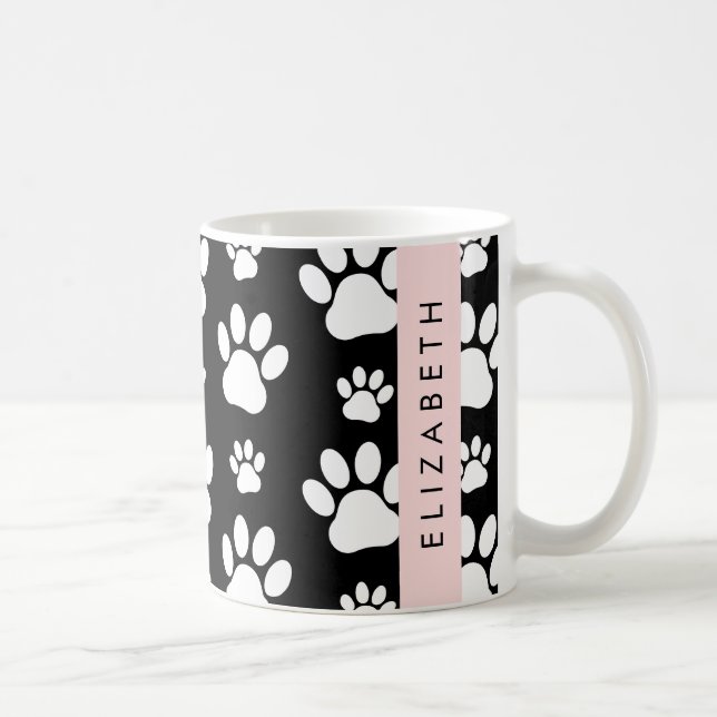 Muster, Dog Paws, Schwarz und Weiß, Ihr Name Kaffeetasse (Rechts)