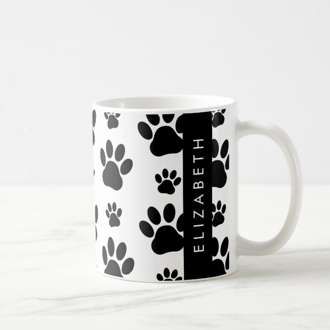 Muster, Dog Paws, Schwarz und Weiß, Ihr Name Kaffeetasse (Rechts)