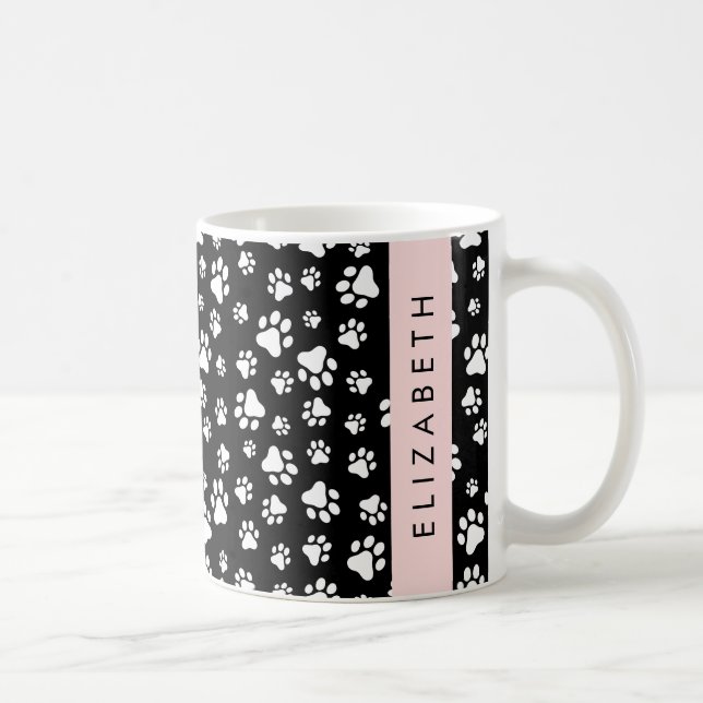 Muster, Dog Paws, Schwarz und Weiß, Ihr Name Kaffeetasse (Rechts)