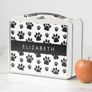 Muster, Dog Paws, Schwarz und Weiß, Ihr Name Metall Brotdose