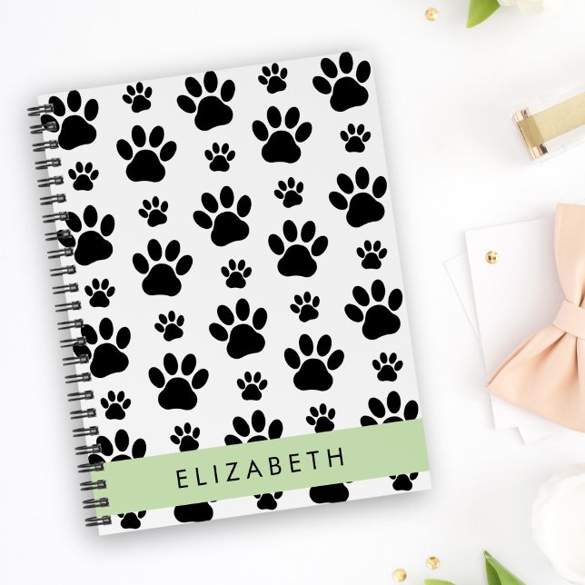 Muster, Dog Paws, Schwarz und Weiß, Ihr Name Notizbuch (Von Creator hochgeladen)