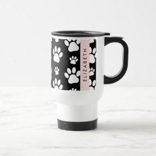 Muster, Dog Paws, Schwarz und Weiß, Ihr Name Reisebecher