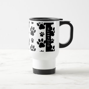 Muster, Dog Paws, Schwarz und Weiß, Ihr Name Reisebecher
