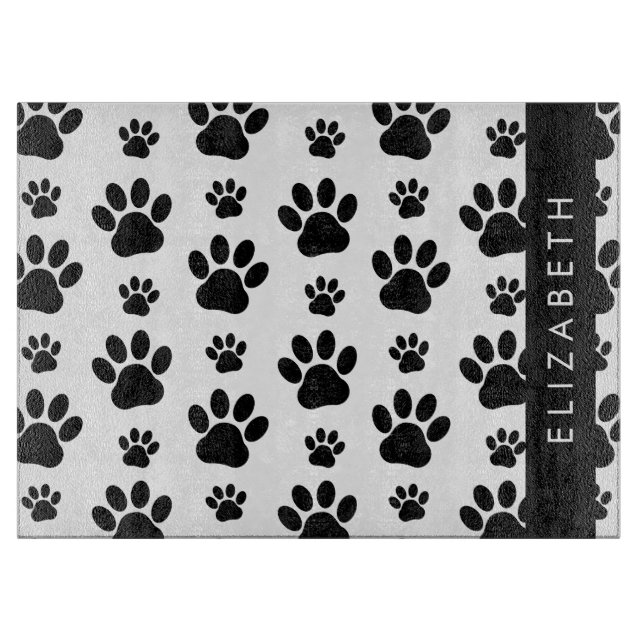 Muster, Dog Paws, Schwarz und Weiß, Ihr Name Schneidebrett (Vorderseite)