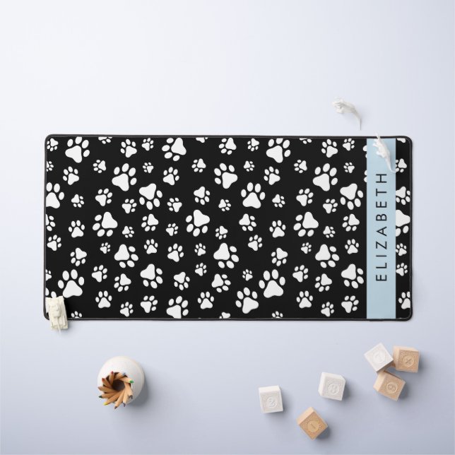 Muster, Dog Paws, Schwarz und Weiß, Ihr Name Schreibtischunterlage (Kindertisch)