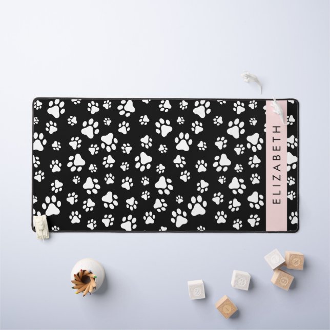 Muster, Dog Paws, Schwarz und Weiß, Ihr Name Schreibtischunterlage (Kindertisch)