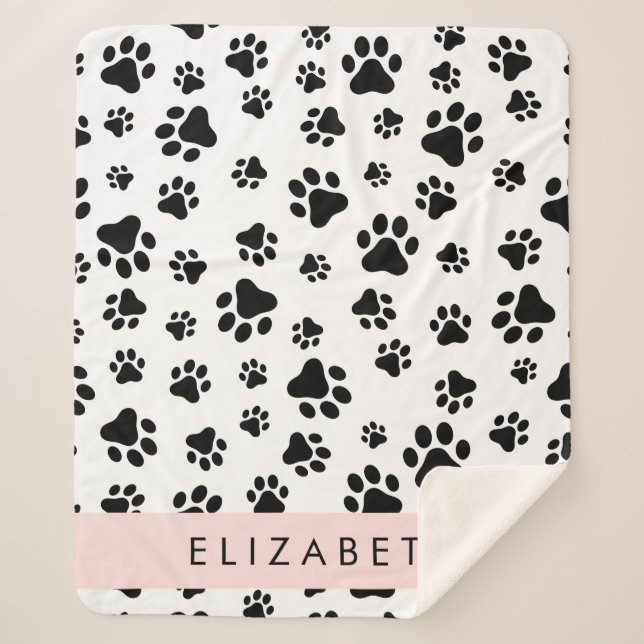 Muster, Dog Paws, Schwarz und Weiß, Ihr Name Sherpadecke (Vorderseite)