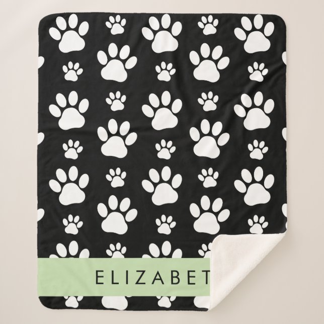 Muster, Dog Paws, Schwarz und Weiß, Ihr Name Sherpadecke (Vorderseite)