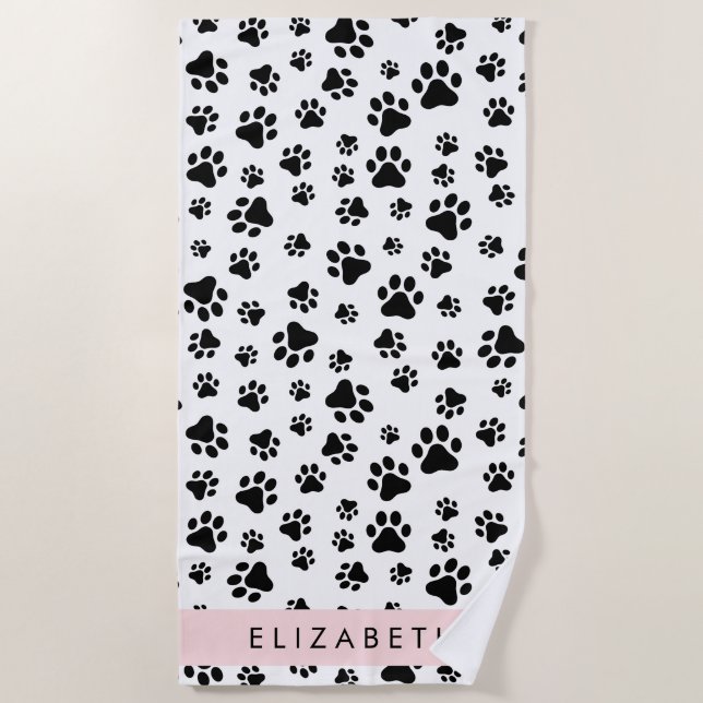 Muster, Dog Paws, Schwarz und Weiß, Ihr Name Strandtuch (Vorderseite)
