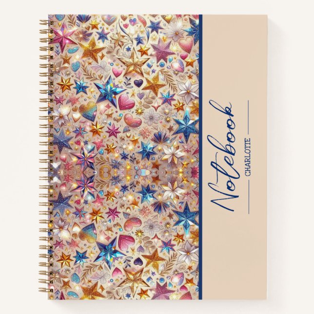Muster Farbenfrohe Shiny Stars SpiralNotebook Notizbuch (Vorderseite)