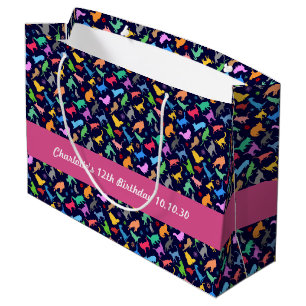 Muster farbenfroher Katzen. Navy Blue Background Große Geschenktüte