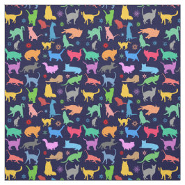 Muster farbenfroher Katzen. Navy Blue Background Stoff
