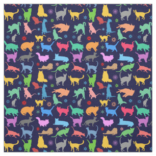 Muster farbenfroher Katzen. Navy Blue Background Stoff