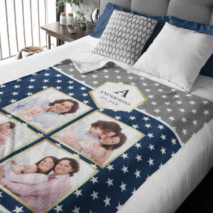 Muster-FotoCollage für Navy Blue und White Stars Fleecedecke