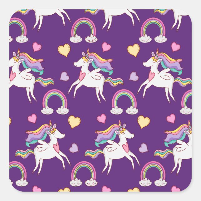 Muster Funny Unicorn Magic Horn Niedlich Quadratischer Aufkleber (Vorderseite)