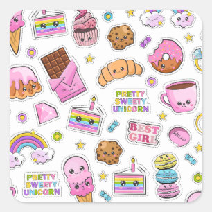 Muster Funny Unicorn Magic Rainbow Niedlich Quadratischer Aufkleber