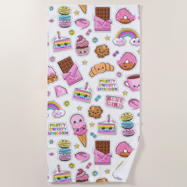 Muster Funny Unicorn Magic Rainbow Niedlich Strandtuch (Vorderseite)