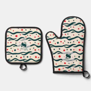 Muster für abstrakte Wavy Lines und geometrische F Ofenhandschuh & Topflappen-Set