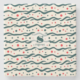 Muster für abstrakte Wavy Lines und geometrische F Steinuntersetzer