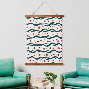 Muster für abstrakte Wavy Lines und geometrische F Wandteppich Mit Holzrahmen