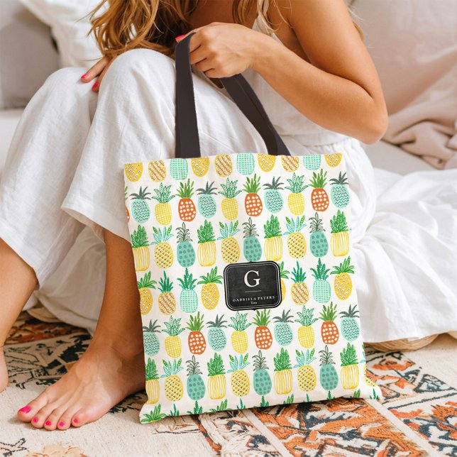 Muster für Ananas | Tasche (Pineapple Monogram Summer Fruit Pattern Tote bag)