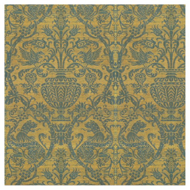 Muster für antike Vögel, Vase & Löwen Print Stoff (Nahaufnahme)