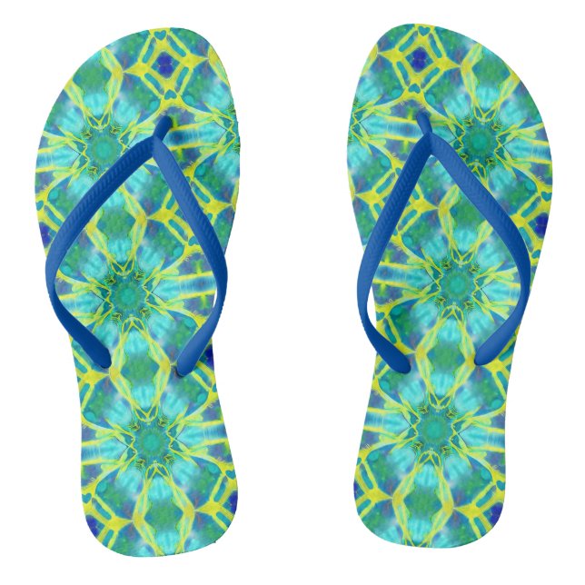 Muster für Aqua, Cobalt Blau und Gelbe Gefärbte Kr Flip Flops (Fußbett)