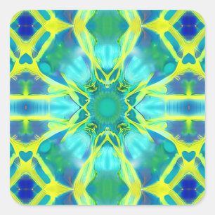 Muster für Aqua, Cobalt Blau und Gelbe Gefärbte Kr Quadratischer Aufkleber
