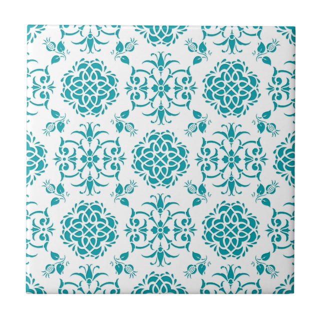 Muster für Aqua und White Floral Damask Fliese (Vorderseite)
