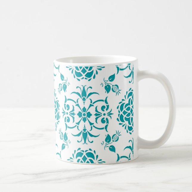 Muster für Aqua und White Floral Damask Kaffeetasse (Rechts)