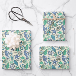 Muster für aquamarine Meerestiere Geschenkpapier Set