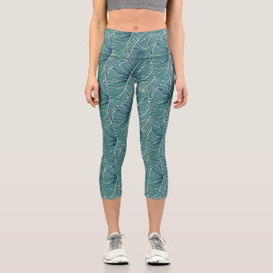 Muster für Aquamarine tropische Blätter in Aquarel Capri Leggings