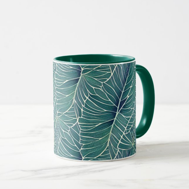 Muster für Aquamarine tropische Blätter in Aquarel Tasse (VorderseiteRechts)