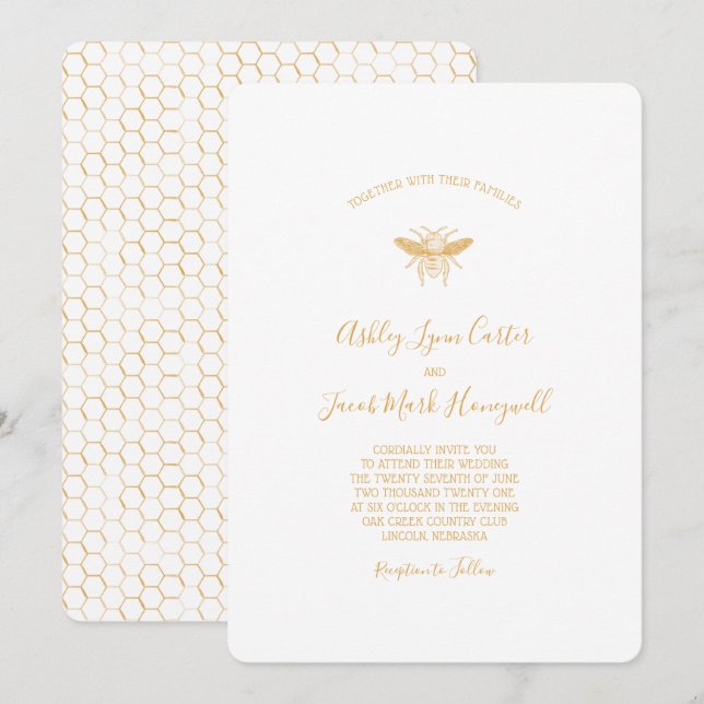 Muster für Bienen und Golden Honeycomb 2 Einladung (Vorne/Hinten)