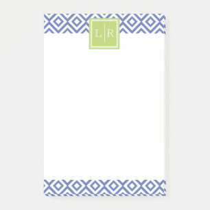 Muster für blaue Diamanten und Monogramm Post-it Klebezettel