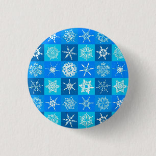 Muster für blaue Schneeflocken Button