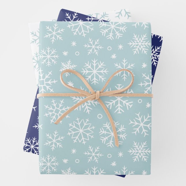 Muster für blaue Schneeflocken Geschenkpapier Set (Beispiel)