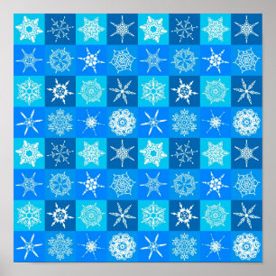 Muster für blaue Schneeflocken Poster