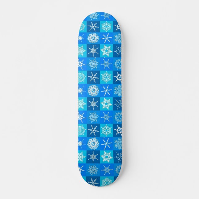Muster für blaue Schneeflocken Skateboard (Vorne)